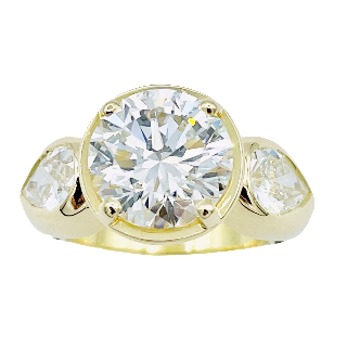 Solitaire en Or jaune 18k avec Diamant de 3,19 Cts G-VS2 (HRD) .Taille 50.