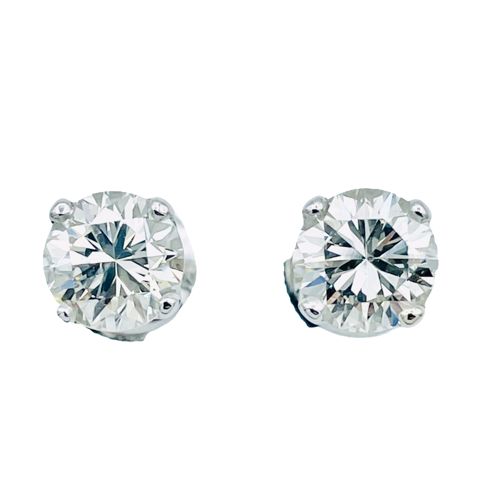 Puces d'oreilles Or gris 18k avec Diamants brillants 1.22 Cts et 1.21Cts. K-SI1 (HRD)