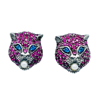 Boucles d'oreilles GUCCI Or jaune 18K et Argent Rubis, Topazes, Perles. Boucles d'oreilles GUCCI Or jaune 18K et Argent Rubis, Topazes, Perles.