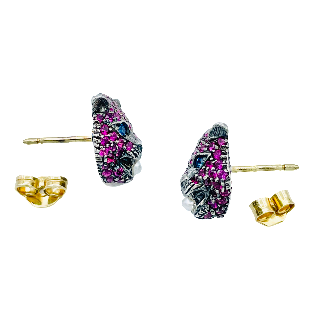 Boucles d'oreilles GUCCI Or jaune 18K et Argent Rubis, Topazes, Perles.