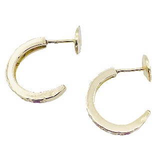 Boucles d'Oreilles Créoles en or jaune 18k massif avec rubis et diamants Boucles d'Oreilles Créoles en or jaune 18k massif avec rubis et diamants