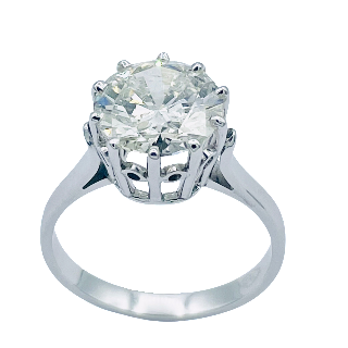 Solitaire en Or gris 18k avec Diamant de 3,12 Ct .K-P1 (HRD) .Taille 56.