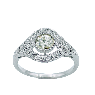 Bague Dôme style Art Déco en Or gris 18K avec 0,60 Cts de Diamants .Taille 52