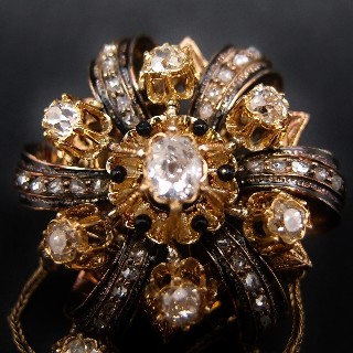 Broche en Or 18 Cts et Argent avec Diamants. Vers 1890