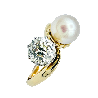 Bague toi et moi en Or jaune et Platine vers 1930 avec Diamant de 1.60 Cts L-VS