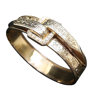 Bracelet jonc ouvrant ciselé Napoleon III en or 18 carats et demi perles fines Bracelet jonc ouvrant ciselé Napoleon III en or 18 carats et demi perles fines