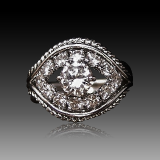 Bague Platine vers 1950, avec 1.20 Cts de Diamants.  