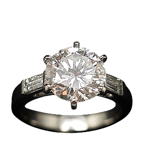 Solitaire en platine avec Diamant brillant 3.12 Cts E-SI1 + 0.39 Cts.