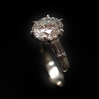 Solitaire en platine avec Diamant brillant 3.12 Cts E-SI1 + 0.39 Cts.