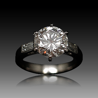 Solitaire en platine avec Diamant brillant 3.12 Cts E-SI1 + 0.39 Cts.