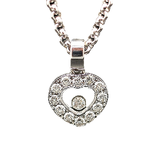 Collier Pendentif Chopard Happy Diamonds Or gris 18k Diamants .