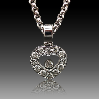 Collier Pendentif Chopard Happy Diamonds Or gris 18k Diamants .