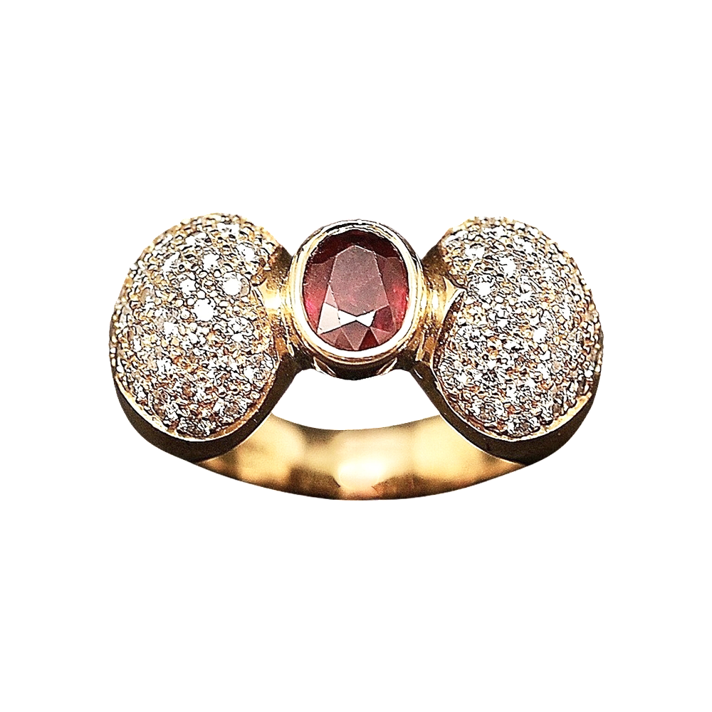 Bague Or Jaune 18K, Rubis et Diamants brillants