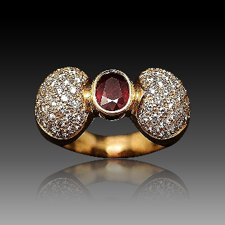 Bague Or Jaune 18K, Rubis et Diamants brillants