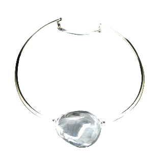 Collier Pendentif Baccarat en argent massif et galet de cristal .