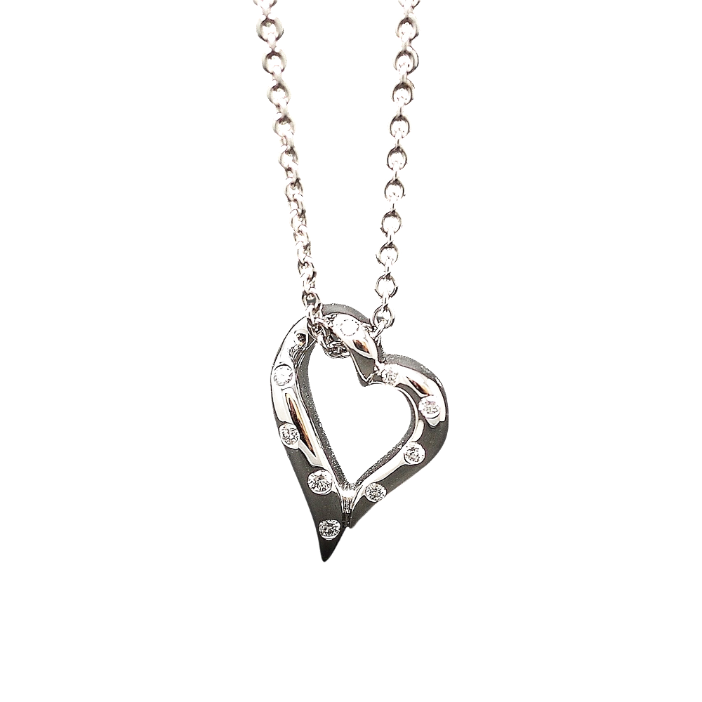 Collier Pendentif Boucheron Coeur Or Gris 18k et Diamants 