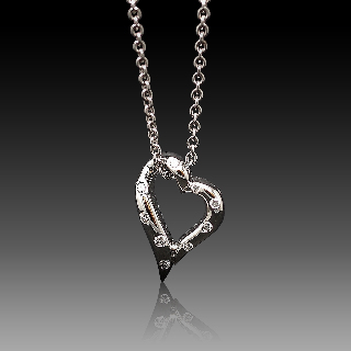 Collier Pendentif Boucheron Coeur Or Gris 18k et Diamants 