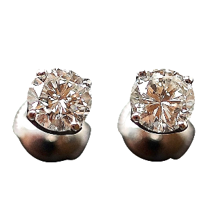 Puces d'oreilles Or gris 18k avec Diamants brillants 1.01 Cts et 0.98 Cts. F-VVS1-VS1.