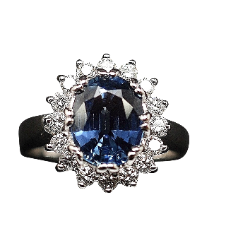 Bague Saphir Siam  3,36 Cts + Diamants 0.68 Cts, Or gris 18k.