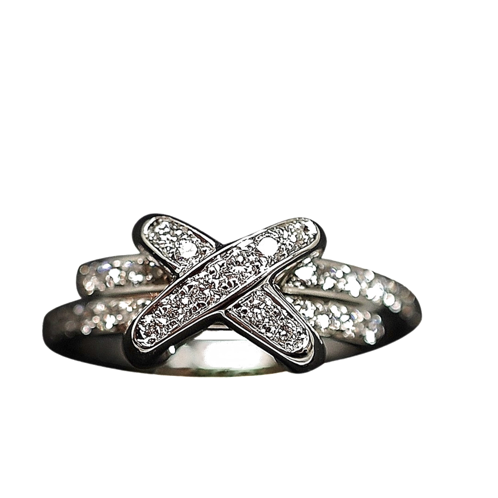 Bague Chaumet "Liens croisés Premiers Liens Taille XS" or gris 18k diamants. taille 51.