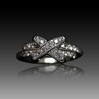 Bague Chaumet "Liens croisés Premiers Liens Taille XS" or gris 18k diamants. taille 51.