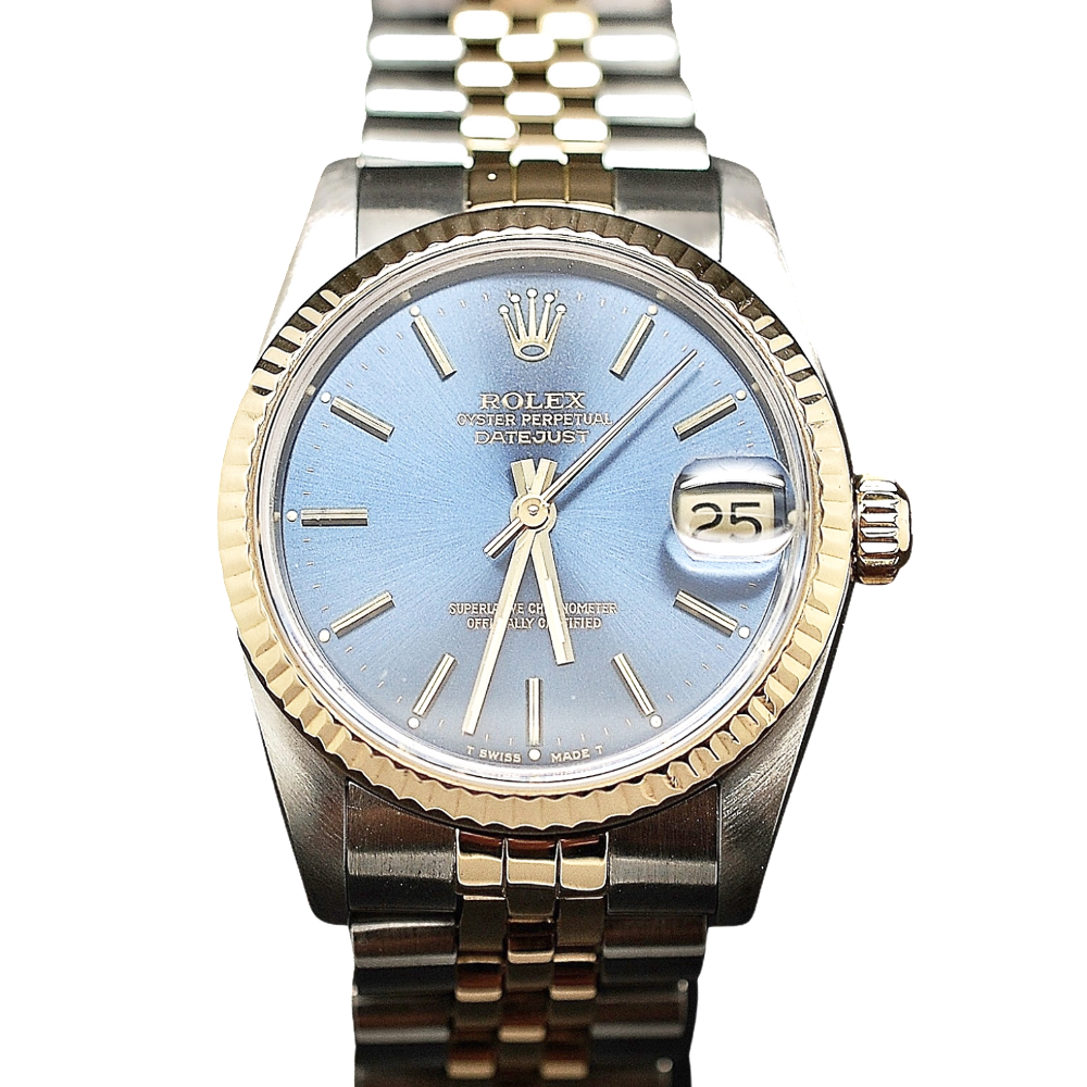 Montre Rolex Oyster Datejust Médium Or et Acier de 1986 . Cadran Bleu. Ref : 68273 .