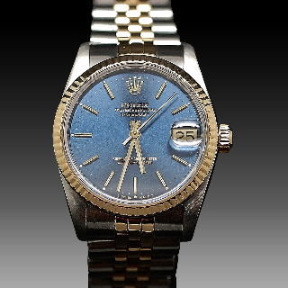 Montre Rolex Oyster Datejust Médium Or et Acier de 1986 . Cadran Bleu. Ref : 68273 .