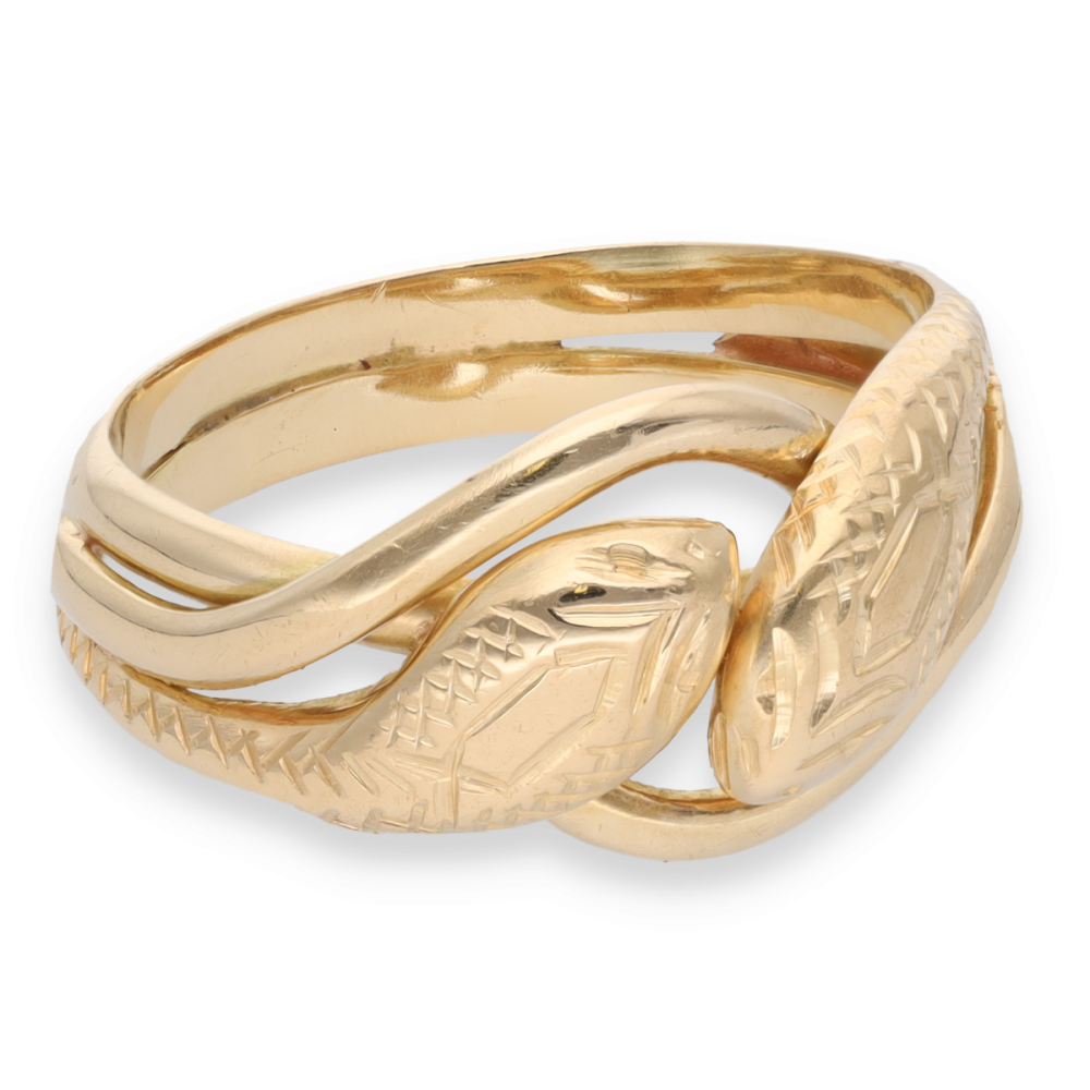 Bague Serpent Or Jaune 14 Carats – Spinelle Rose Et CZ, Taille 10,75, Occasion, Design Asymétrique