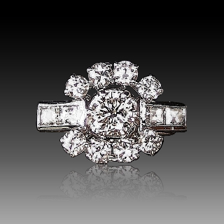 Bague en platine avec 1.30 carat de Diamants. Vers 1950