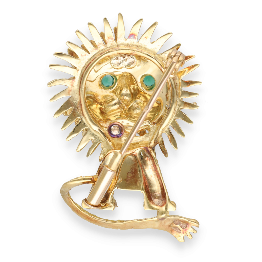 Ancienne Broche Art Déco - Tête De Lion - Plaqué Or 18k (750) - Vintage