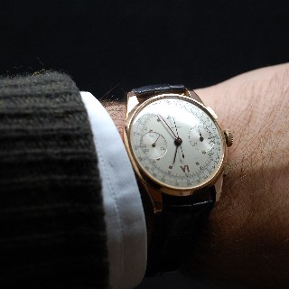 Montre Leonidas Vintage Chronographe Or rose 18k mécanique Vers 1945.