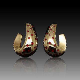 Boucles d'oreilles Emaillées Or jaune 18k .  