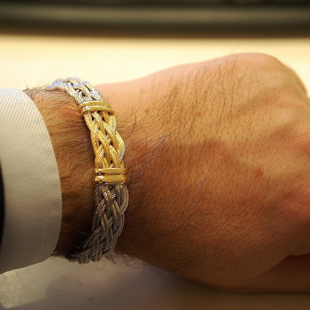 Bracelet Fred Vintage Force 10 en Or jaune 18k et Acier Grande taille.