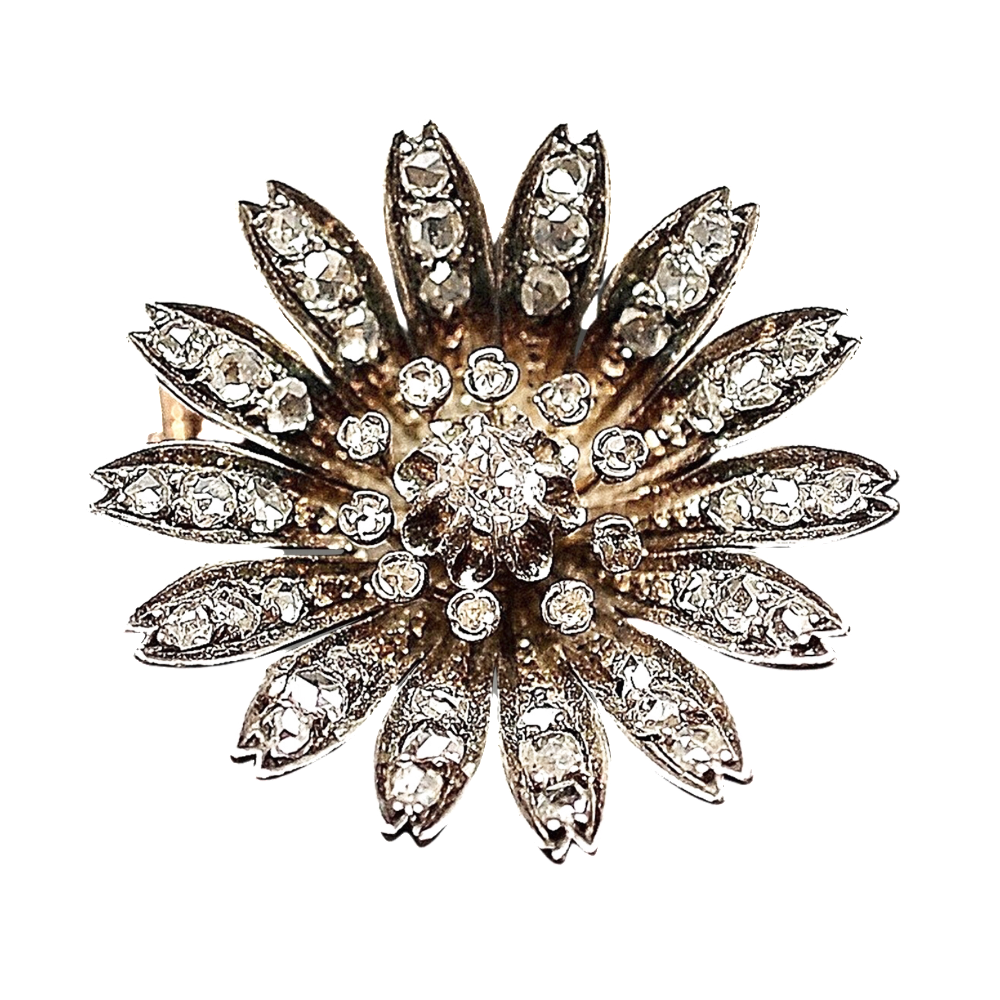 Broche en Or 18 Cts et Argent avec Diamants. Vers 1890