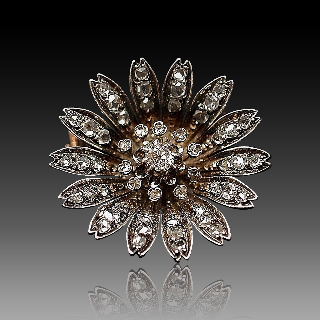 Broche en Or 18 Cts et Argent avec Diamants. Vers 1890