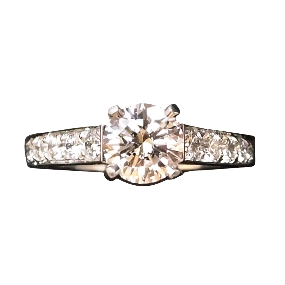 Solitaire Diamant 0.98 Cts F-VVS1 en Or 18 Cts + 0.50 Cts.