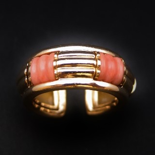 Bague Boucheron or jaune 18 k, anneaux interchangeables,  Diamants ,Corail et Bois.