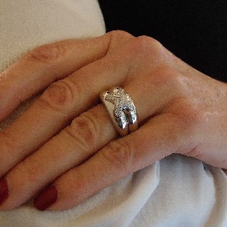 Bague Chaumet "Liens Taille XL" Double jonc or gris 18k diamants. taille 51.