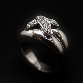 Bague Chaumet "Liens Taille XL" Double jonc or gris 18k diamants. taille 51.