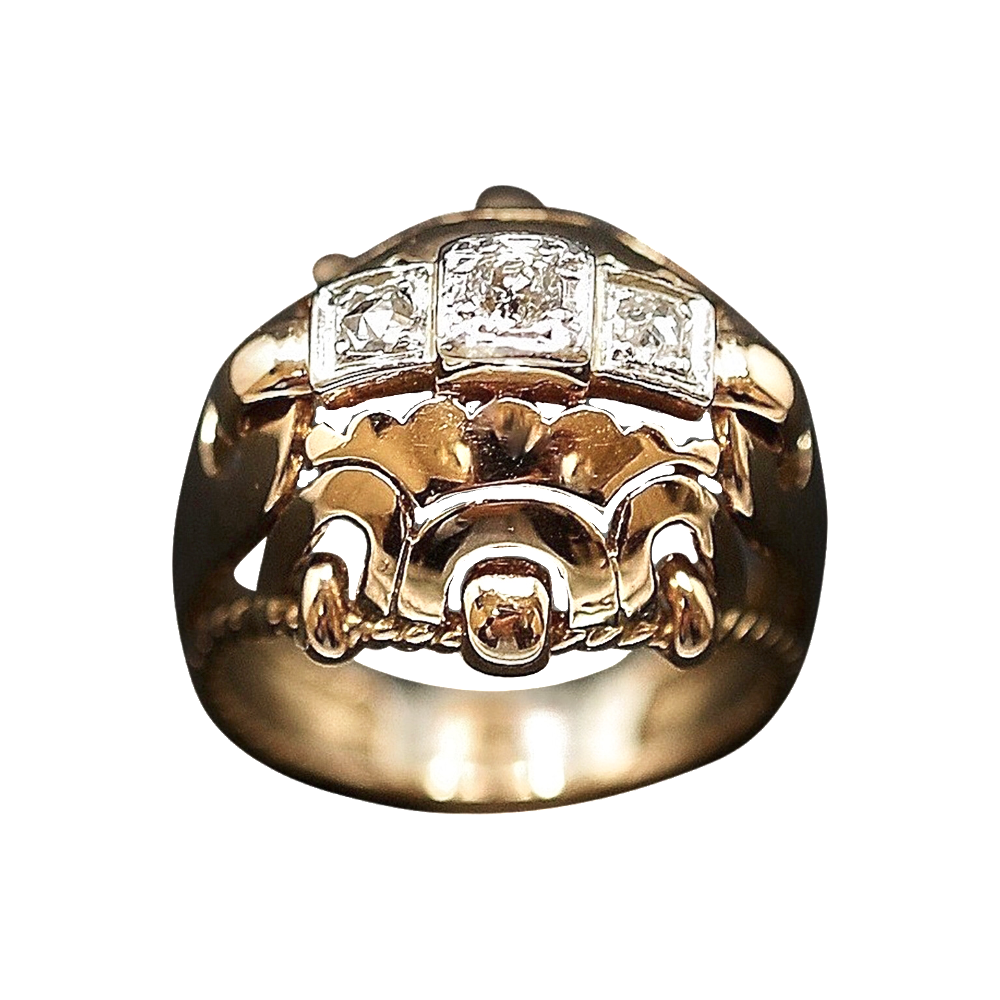 Bague vintage vers 1960 en Or 18K et Platine avec 0,20 Cts de Diamants 