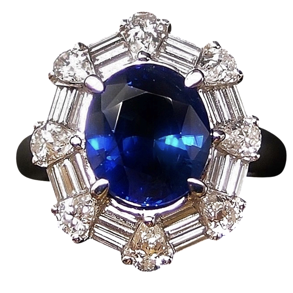 Bague Saphir Ceylan Non Chauffé 4,73 Cts + Diamants 1,70 Cts, Or 18k