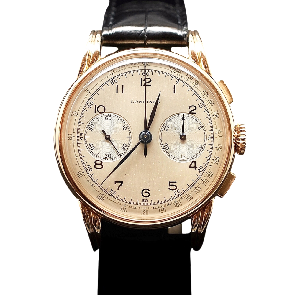 Montre Longines Vintage Chronographe Or rose 18k mécanique Vers 1945.