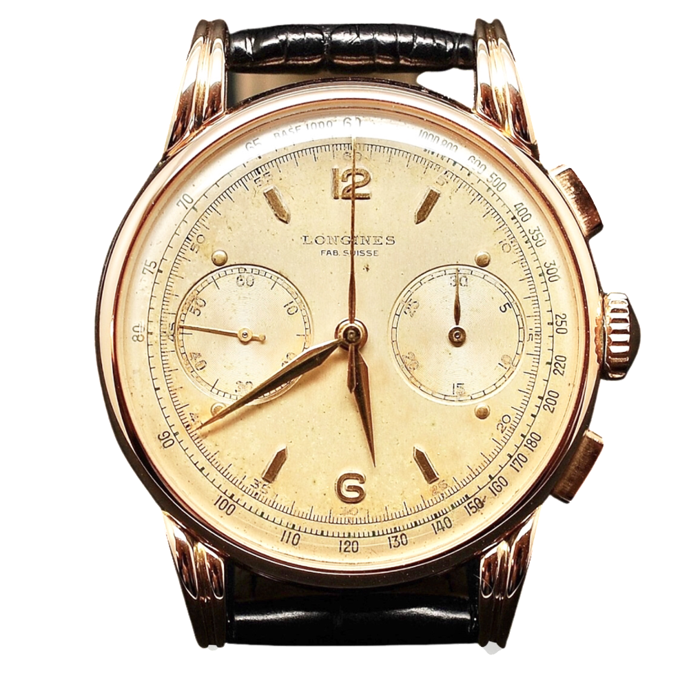 Montre Longines Vintage Chronographe Flyback Or rose 18k mécanique Vers 1945.