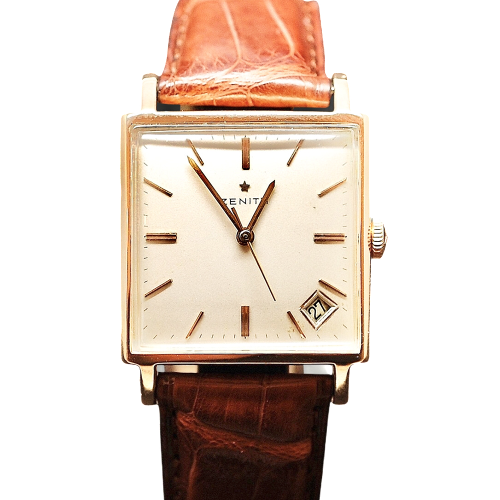 Montre Zenith Vintage Carrée Or 18k Automatique Vers 1965.