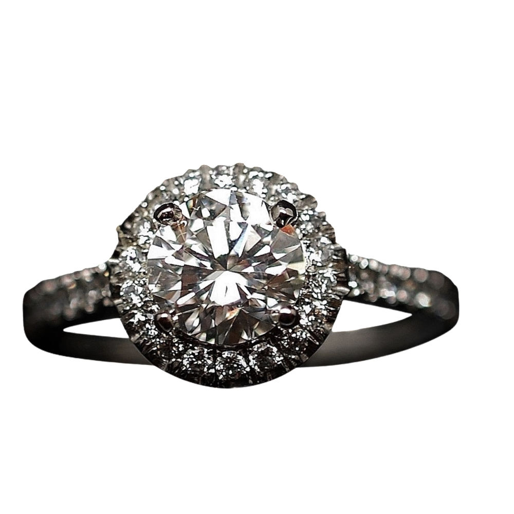 Solitaire en platine avec Diamant brillant 1.01 Cts G-VVS2 + 0.37 Cts.