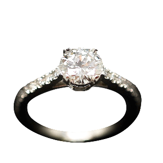 Solitaire Diamant 0.93 Cts E-VVS2 en platine + 0.32 Cts.