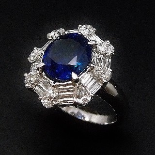 Bague Saphir Ceylan Non Chauffé 4,73 Cts + Diamants 1,70 Cts, Or 18k