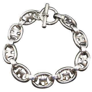 Bracelet Hermes Vintage en Argent. Vers 1980. maille Ovale