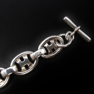 Bracelet Hermes Vintage en Argent. Vers 1980. maille Ovale