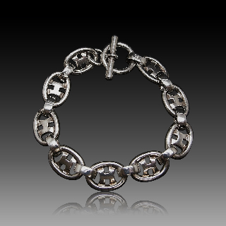 Bracelet Hermes Vintage en Argent. Vers 1980. maille Ovale Bracelet Hermes Vintage en Argent. Vers 1980. maille Ovale